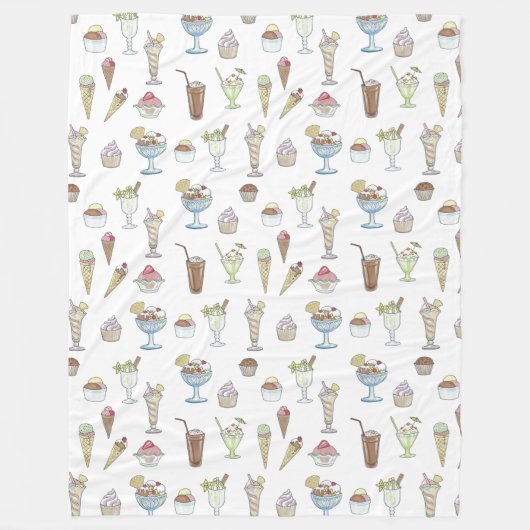 Ice Cream Sundae Desserts Pattern White Fleece Deken (Voorkant)