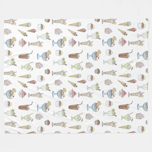 Ice Cream Sundae Desserts Pattern White Fleece Deken (Voorkant (Horizontaal))
