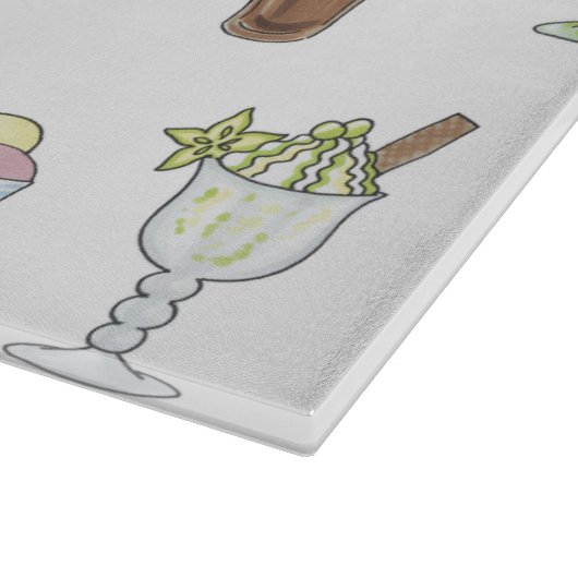 Ice Cream Sundae Desserts Pattern White Snijplank (Hoek)