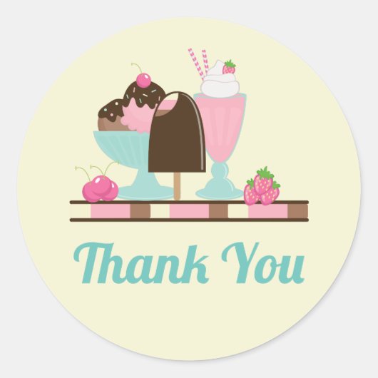 Ice Cream Sundae en Andere Bedankt DeliciousTres Ronde Sticker (Voorkant)