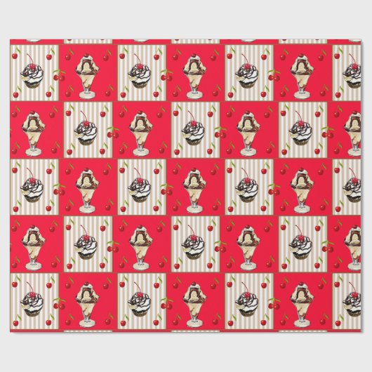 Ice Cream Sundae en Cupcake Birthday Gift Wrap Cadeaupapier (Vlak)