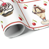 Ice Cream Sundae en Cupcake Birthday Gift Wrap Cadeaupapier (Rol Hoek)