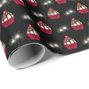 Ice Cream Sundae en Sparkler op zwart Cadeaupapier