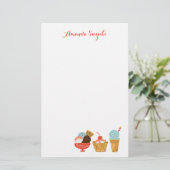 Ice Cream & Sundae Girly Illustration Briefpapier (Staand voorkant)