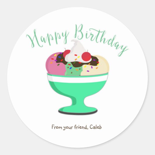 Ice Cream Sundae Happy Birthday Party Sticker (Voorkant)