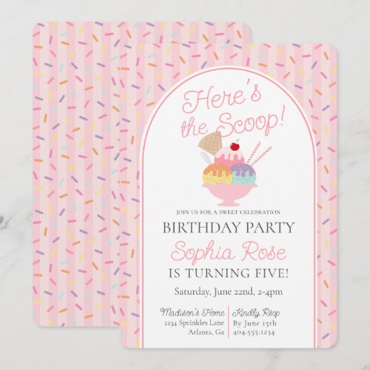 Ice Cream Sundae Heres de Scoop Verjaardagsfeest I Kaart (Voorkant / Achterkant)