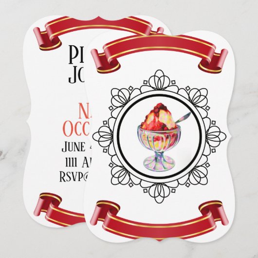 Ice Cream Sundae Invitation Kaart (Voorkant / Achterkant)