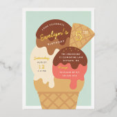 Ice Cream Sundae Kids Birthday Party Folie Uitnodiging (Voorkant)