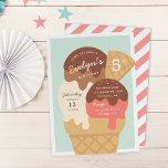 Ice Cream Sundae Kids Birthday Party Kaart<br><div class="desc">Kut uit met deze schattige ijsjes, de feestuitnodigingen voor je verjaardagsfeestje. Het ontwerp van de zomer van de vun in een zacht gedempt kleurenpalet is voorzien van chocolade, vanille en aardbeienijs in een wafelkegel die is getopt met chocoladestroop en sproinkles. Pas de details van je partij aan die op de...</div>