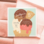 Ice Cream Sundae Kids Birthday Party Kaart<br><div class="desc">Kut uit met deze schattige ijsjes,  de feestuitnodigingen voor je verjaardagsfeestje. Het vun zomerontwerp in een zacht gedempt kleurenpalet is voorzien van chocolade,  vanille en blauwe ijsjes in een wafelkegel die is voorzien van chocoladestroop en sproinkles. Pas de details van je partij aan die op de ijsje staan.</div>