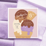 Ice Cream Sundae Kids Birthday Party Kaart<br><div class="desc">Kut uit met deze schattige ijsjes,  de feestuitnodigingen voor je verjaardagsfeestje. Het vun zomerontwerp in een zacht gedempt kleurenpalet is voorzien van chocolade,  vanille en paarse ijsjes in een wafelkegel die is voorzien van chocoladestroop en sproinkles. Pas de details van je partij aan die op de ijsje staan.</div>