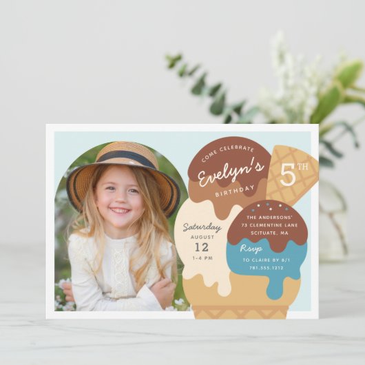 Ice Cream Sundae Kinderen Birthday Foto Kaart (Staand voorkant)