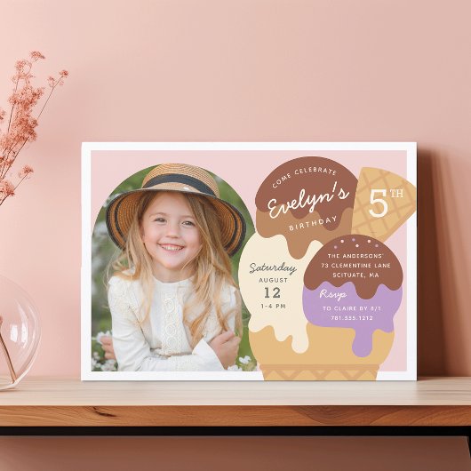 Ice Cream Sundae Kinderen Birthday Foto Kaart