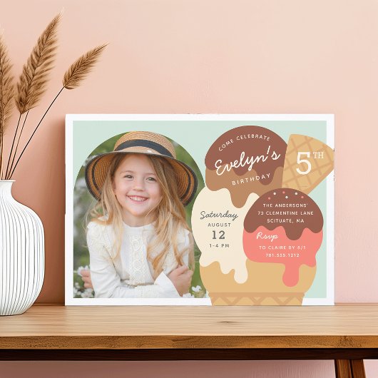 Ice Cream Sundae Kinderen Birthday Foto Kaart