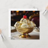 Ice Cream Sundae met gouden siroop Blank Kaart (Voorkant / Achterkant in situ)