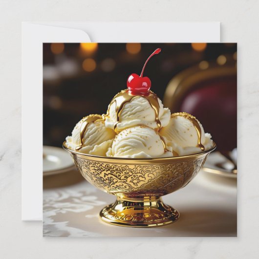 Ice Cream Sundae met gouden siroop Blank Kaart (Voorkant)