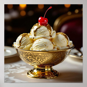 Ice Cream Sundae met gouden siroop Blank Poster