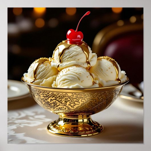 Ice Cream Sundae met gouden siroop Blank Poster (Voorkant)