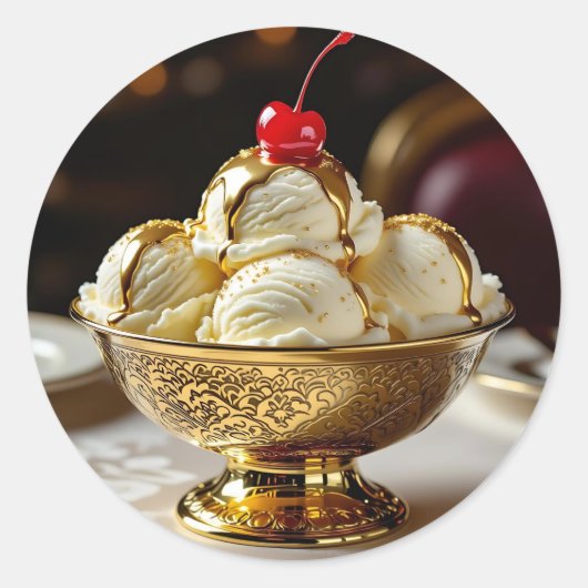 Ice Cream Sundae met gouden siroop Blank Ronde Sticker (Voorkant)