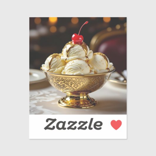 Ice Cream Sundae met gouden siroop Blank Sticker (Vel)