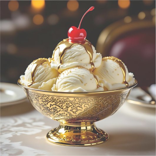 Ice Cream Sundae met gouden siroop Blank Sticker (Voorkant)
