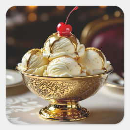 Ice Cream Sundae met gouden siroop Blank Vierkante Sticker