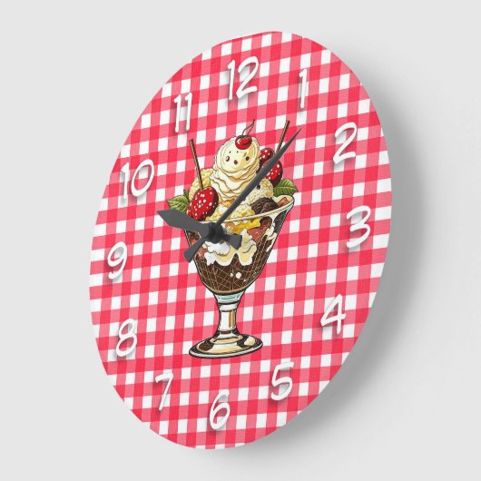 Ice Cream Sundae met Kersen Rood Geruit Grote Klok (Hoek)