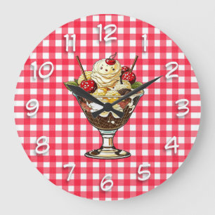 Ice Cream Sundae met Kersen Rood Geruit Grote Klok