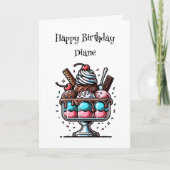 Ice Cream Sundae met Kleurplaat Verjaardag Kaart (Voorkant)