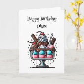 Ice Cream Sundae met Kleurplaat Verjaardag Kaart (Gele Bloem)