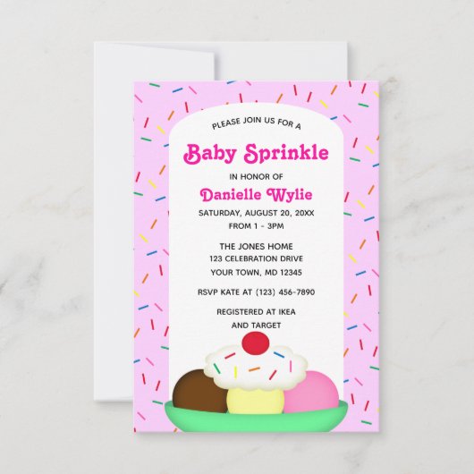 Ice Cream Sundae met Sprinkles Roze Baby Sprinkle Kaart (Voorkant)