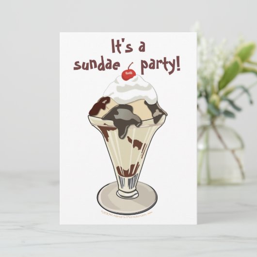 Ice Cream Sundae Party Invitations (Hot Fudge) Kaart (Staand voorkant)