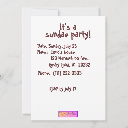 Ice Cream Sundae Party Invitations (Hot Fudge) Kaart (Achterkant)