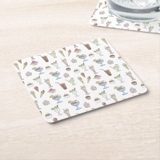 Ice Cream Sundae Pattern White Kartonnen Onderzetters (Schuin)