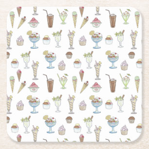 Ice Cream Sundae Pattern White Kartonnen Onderzetters