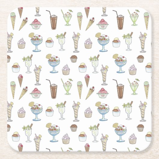 Ice Cream Sundae Pattern White Kartonnen Onderzetters (Voorkant)