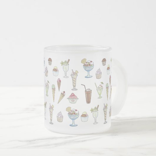 Ice Cream Sundae Pattern White Matglas Koffiemok (Voorkant rechts)