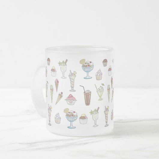 Ice Cream Sundae Pattern White Matglas Koffiemok (Voorkant links)