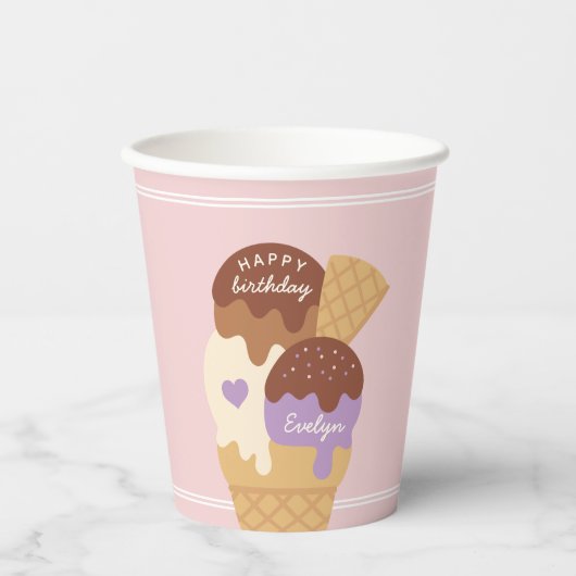 Ice Cream Sundae Persoonlijke kinderen Birthday Pa Papieren Bekers (Voorkant)