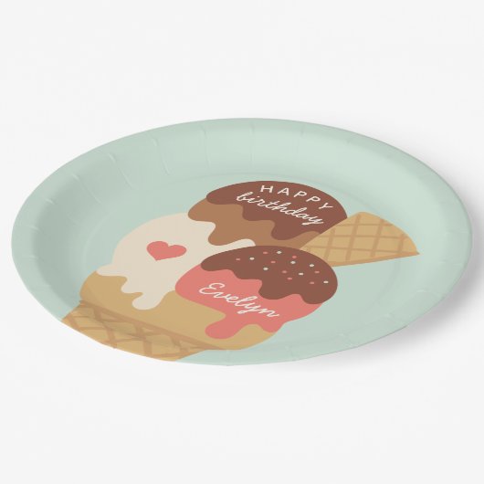 Ice Cream Sundae Persoonlijke kinderen Birthday Pa Papieren Bordje (Gekanteld)
