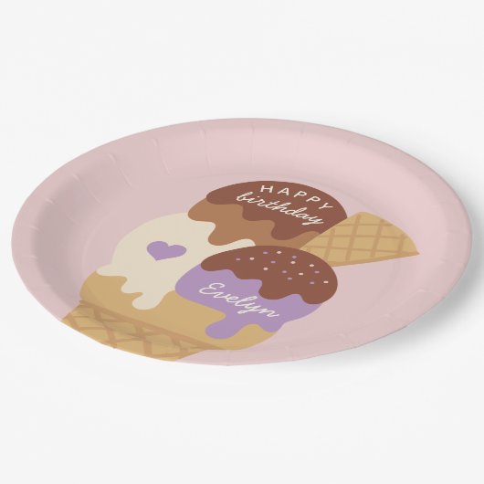 Ice Cream Sundae Persoonlijke kinderen Birthday Pa Papieren Bordje (Gekanteld)