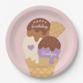 Ice Cream Sundae Persoonlijke kinderen Birthday Pa Papieren Bordje (Voorkant)