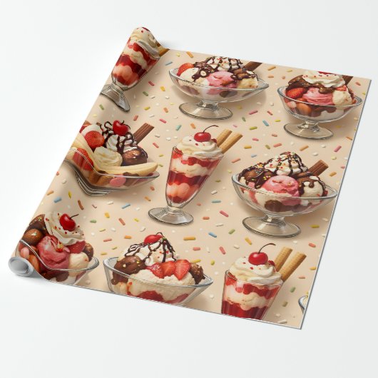 Ice cream sundae premium wrapping paper cadeaupapier (Uitgerold)