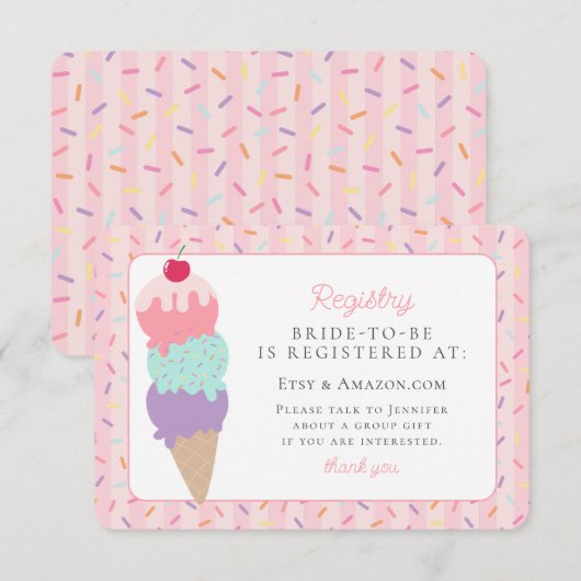 Ice Cream Sundae schepte het Vrijgezellenfeest reg Informatiekaartje (Voorkant / Achterkant)