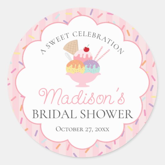 Ice Cream Sundae schepte zoet Vrijgezellenfeest op Ronde Sticker (Voorkant)