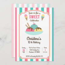 Ice Cream Sundae Sociale Verjaardagsfeestuitnodigi