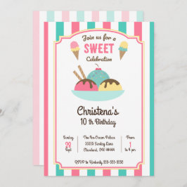 Ice Cream Sundae Sociale Verjaardagsfeestuitnodigi Kaart