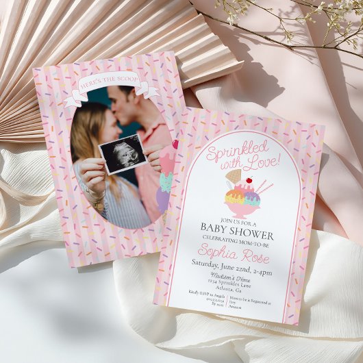 Ice Cream Sundae Sprinkled with Love Baby Shower Kaart