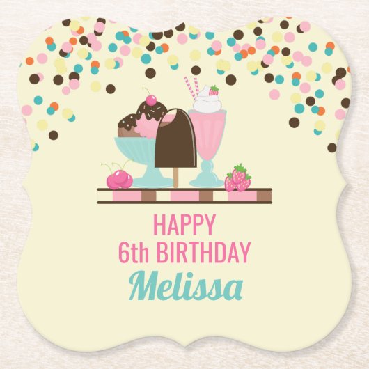 Ice Cream Sundae Summery behandelt Birthday Kartonnen Onderzetters (Voorkant)