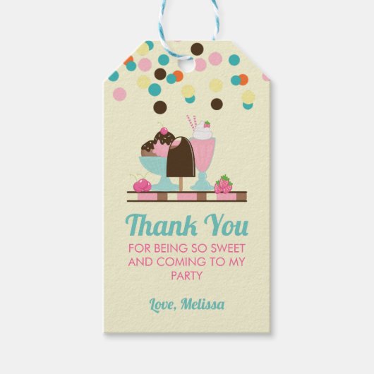 Ice Cream Sundae Summery Treats Party Dank u Cadeaulabel (Voorkant)